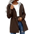 thumbnail image 3 of Busydd Womens Rain Jacket Casual Solid Color Long Sleeve Rain Coat Trendy Adjustable Waist Full Zip Button Waterproof Windbreaker Jacket with Pockets 2XL, 3 of 8