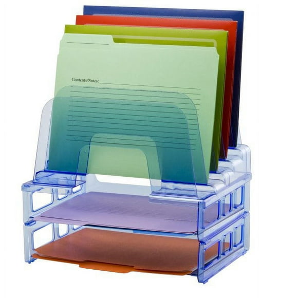 OfficemateOIC Blue Glacier Large Incline Sorter with Two Letter Trays, Transparent Blue (23211)