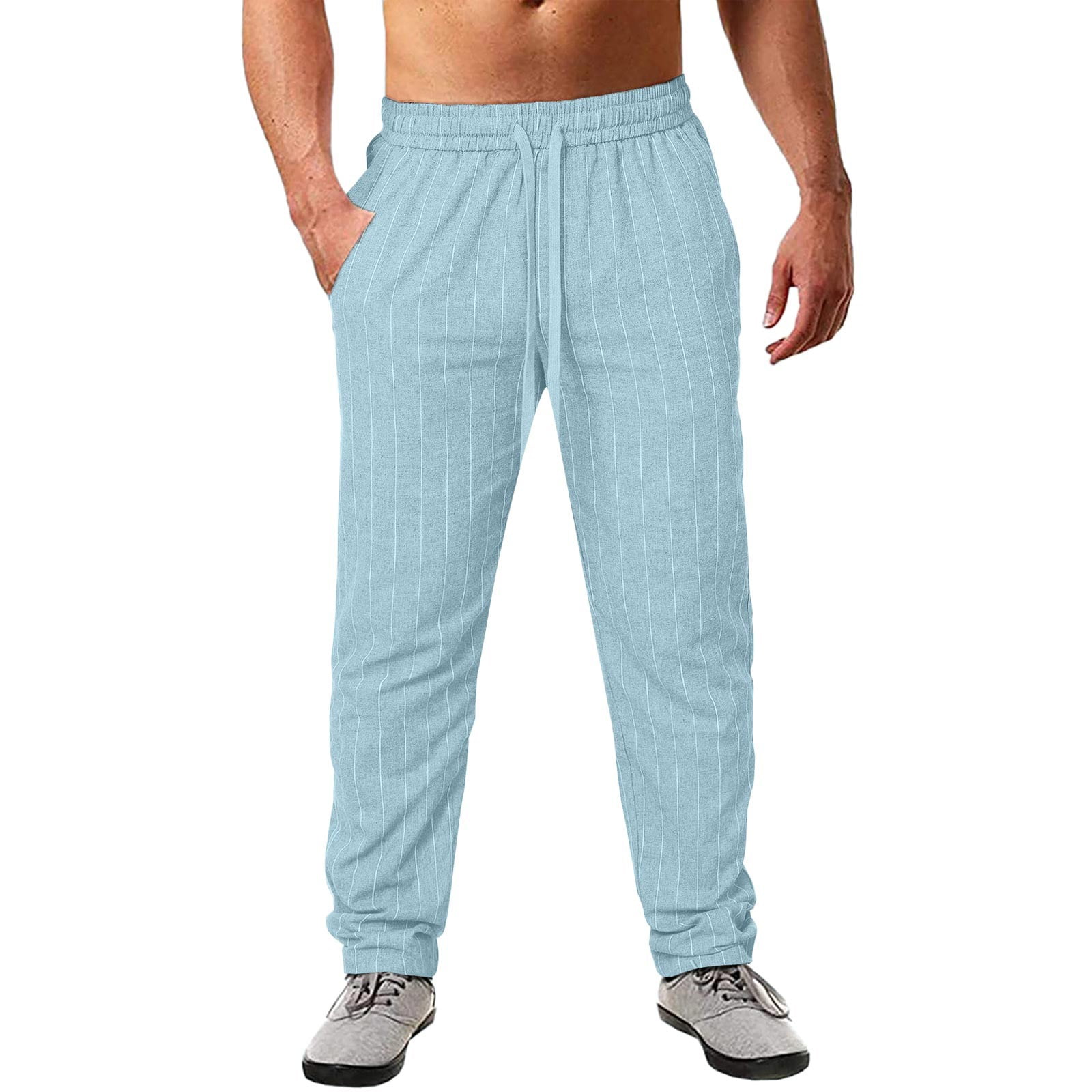 Pimfylm Mens Baseball Pants Men'S Loose Straight Cotton Bloomers Summer  Casual Pants Men'S Breathable Pants Sky Blue XX-Large 