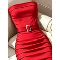 thumbnail image 4 of Women's Strapless Midi Dress, Red Ruched Bodycon Dress with Buckle Belt for Formal Party, 4 of 4