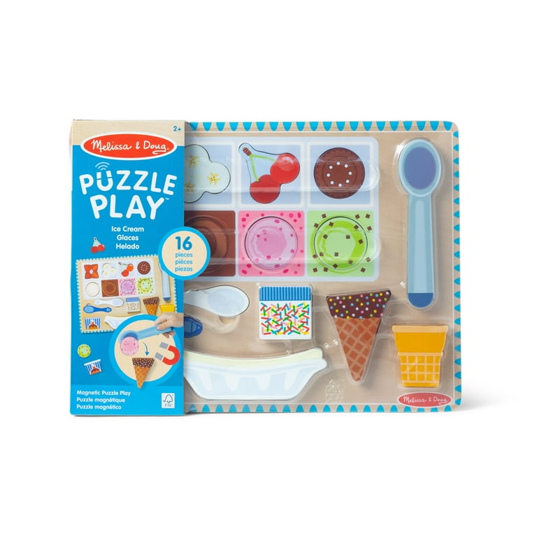 Melissa & Doug Ice Cream Wooden Magnetic Puzzle Play Set, 16 Magnet Pieces  with Scooper, Wooden Play Food Toy for Boys and for Girls Ages 2+ 