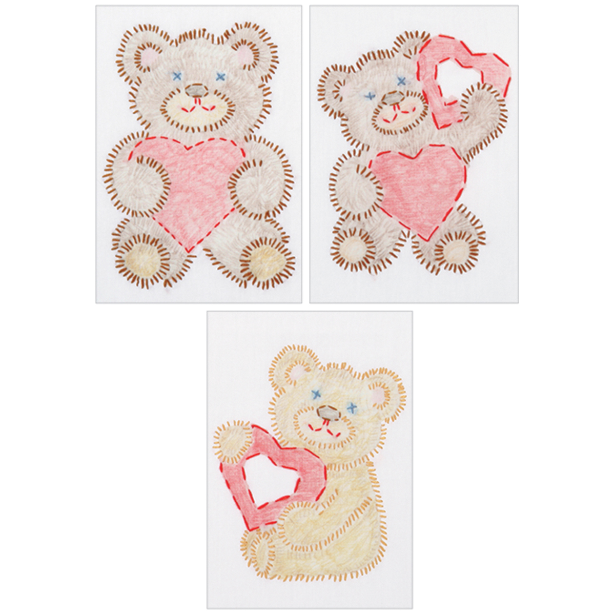 Stamped Embroidery Kit Beginner Samplers 6" x 8" 3 per package, Fuzzy Bears - image 2 of 3