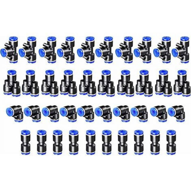40 piezas de conector neumático, accesorio neumático de 4 mm, accesorios rápidos de aire comprimido, 4 formas para sellar el tubo de aire comprimido, tipo Y/T/recto/ángulo