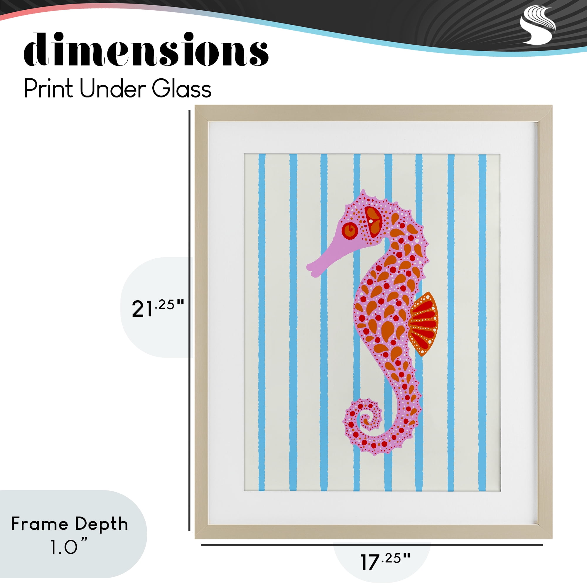 Stupell Industries Boho Seahorse on Stripes Birch Framed Print Under Glass, design by Indira Prieto | IndySign