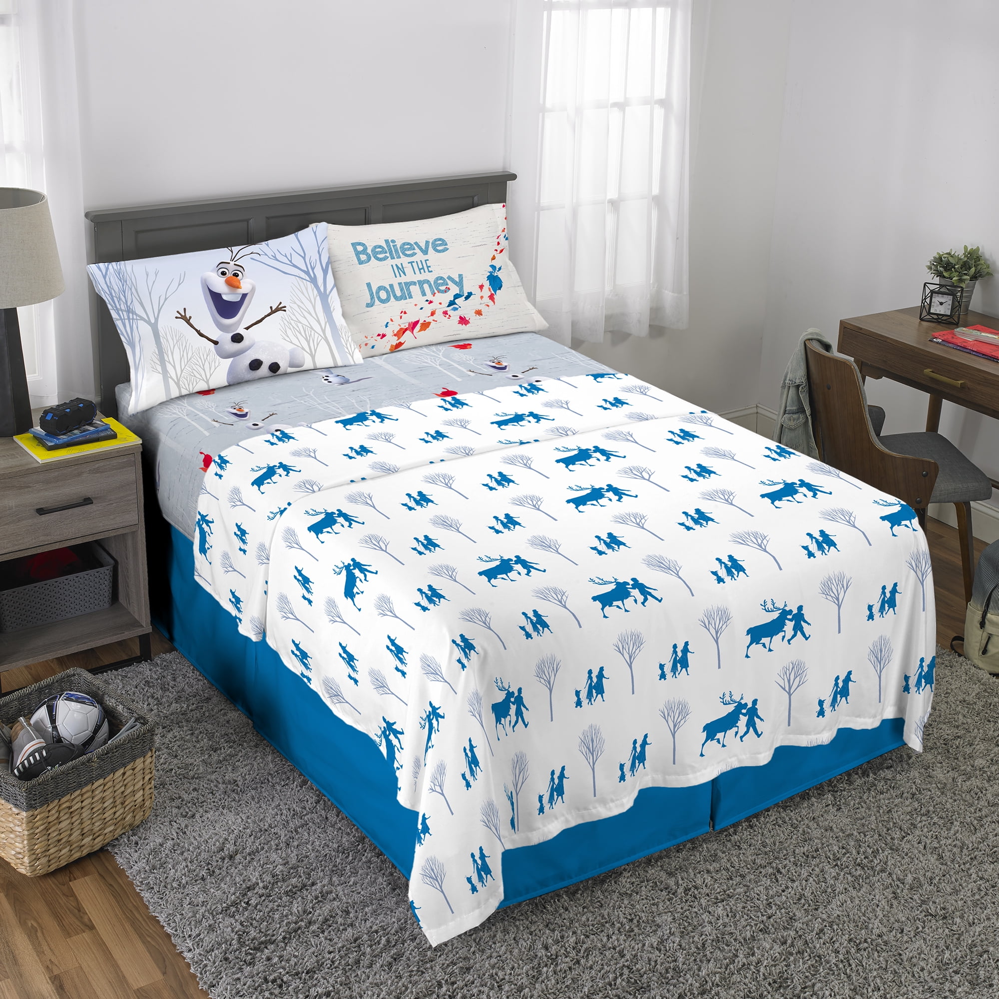 Disney Frozen Olaf Kids Full Sheet Set, White and Gray