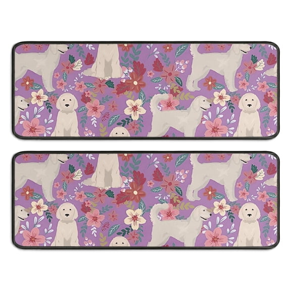 Kitchen Rugs Sets Of 2,Goldendoodle Dog and Flower Floral Anti Fatigue Kitchen Mat Rugs Non Slip Washable,Decorative Kitchen Floor Mats for Kitchen,Sink,Laundry,17"x47" 17"x47"