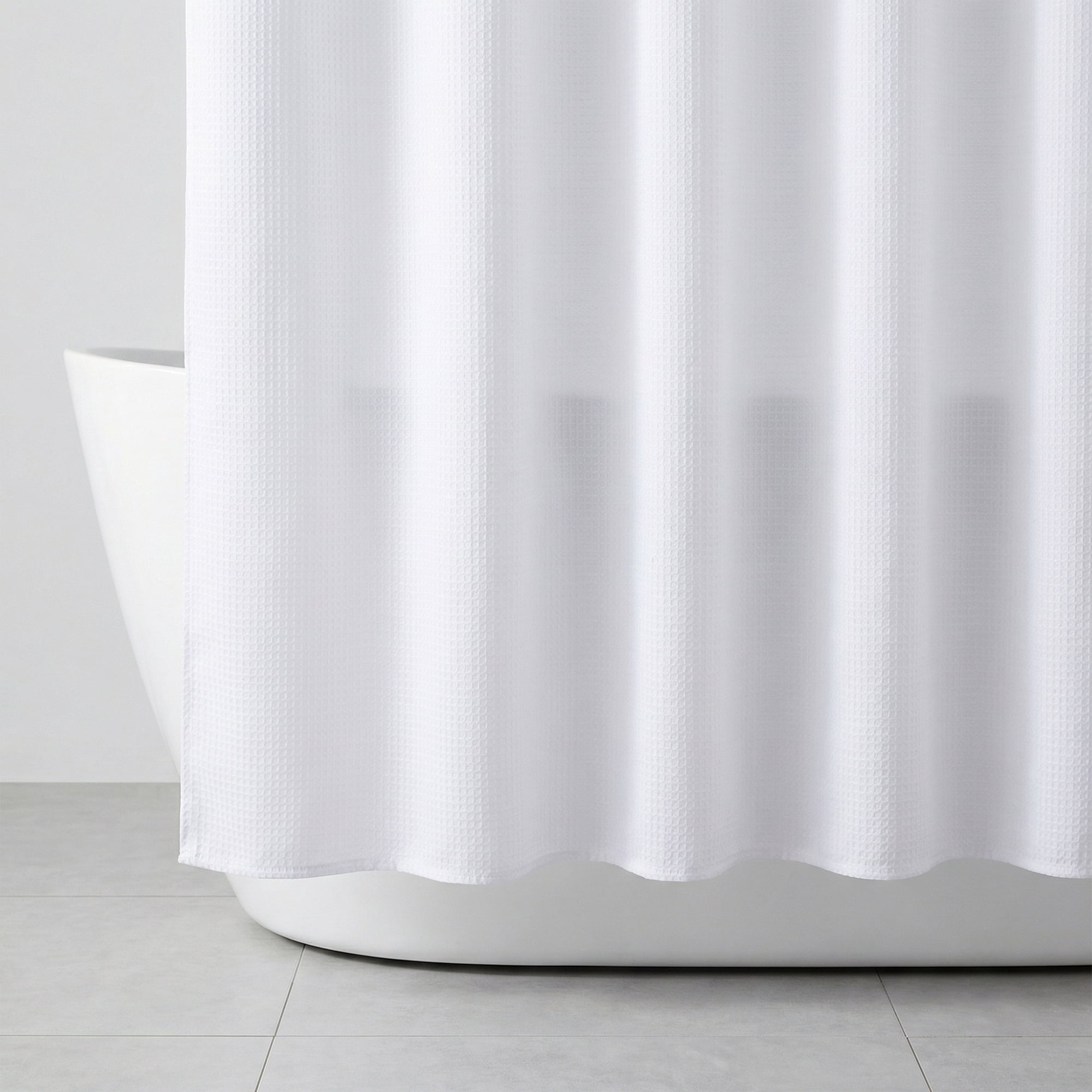 Unique Bargains Modern Waffle Weave Shower Curtain with 12 Hooks White 71"W x 71"L