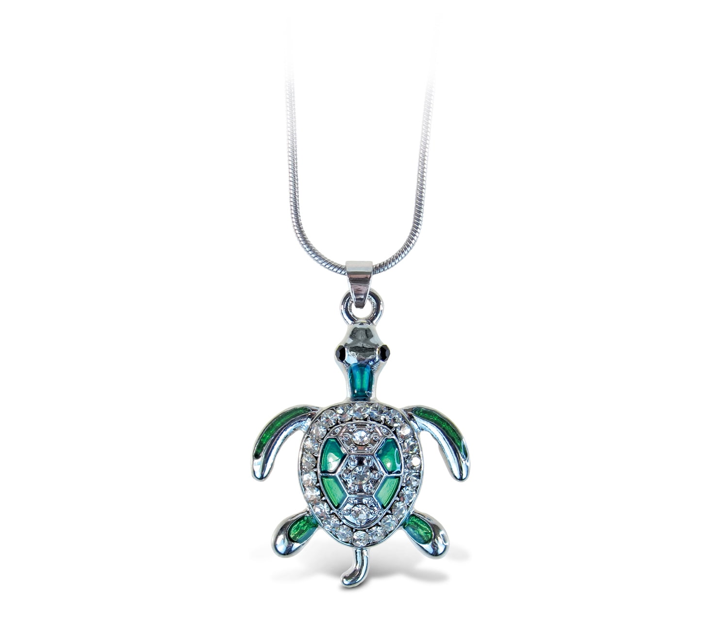 Puzzled Green Sea Turtle Necklace, 18 Inch Fashionable & Elegant Silver ...