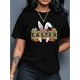 thumbnail image 1 of Camiseta De Verano Para Mujer, Cuello Redondo, Para Mochilero, Vacaciones En La CalleHappy Easter with a Bunny And Carrot Print on a Stylish Casual Round-Neck Short-Sleeve T-Shirt for Black Women.Fa, 1 of 5