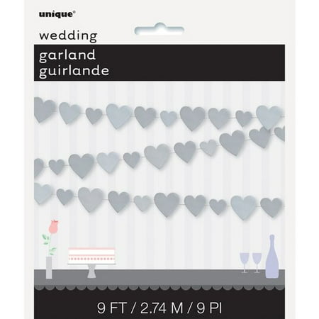9' Paper Silver Heart Garland