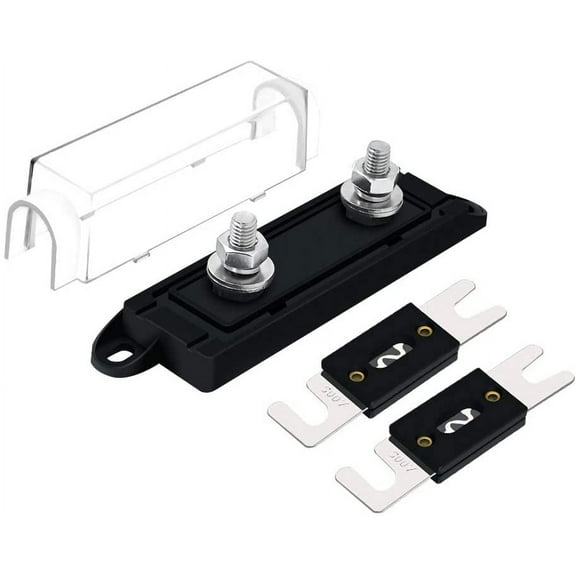 American Terminal ANL Fuse Power Distribution Holder with 2pcs 300A ANL Fuse, Clear Cover for RV Car Audio