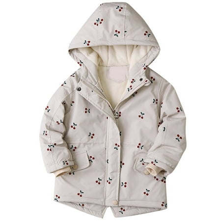 

Kids Girls Winter Thicken Coat Cartoon Prints Hooded Jacket Toddler Windproof Thick Warm Outwear