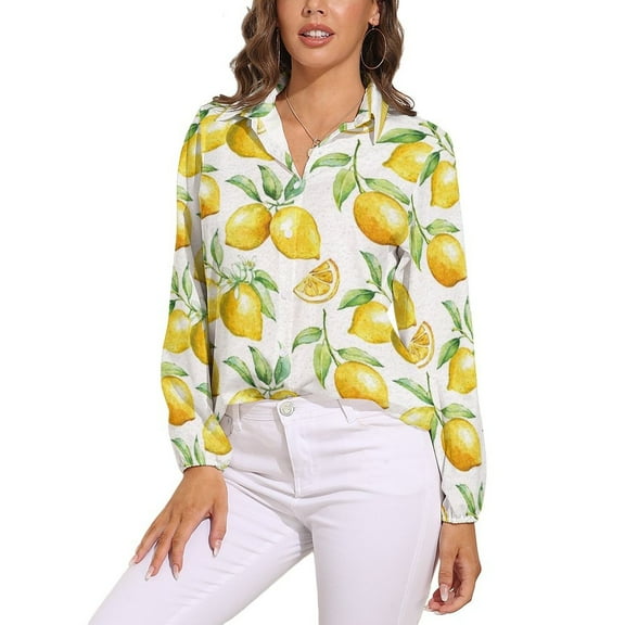 Watercolor Yellow Fruit Lemon Long Sleeve Blouse Woman Streetwear Casual Shirts Summer Oversize Woman Streetwear Clothing Birthday Present
