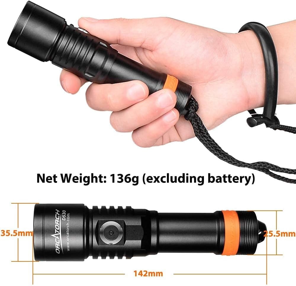 ORCATORCH D530 Scuba Dive Light, 395NM LED UV Light, Titanium Alloy Side Button Switch, 2 Lighting Modes with Battery Indicator for Underwater 150M Diving