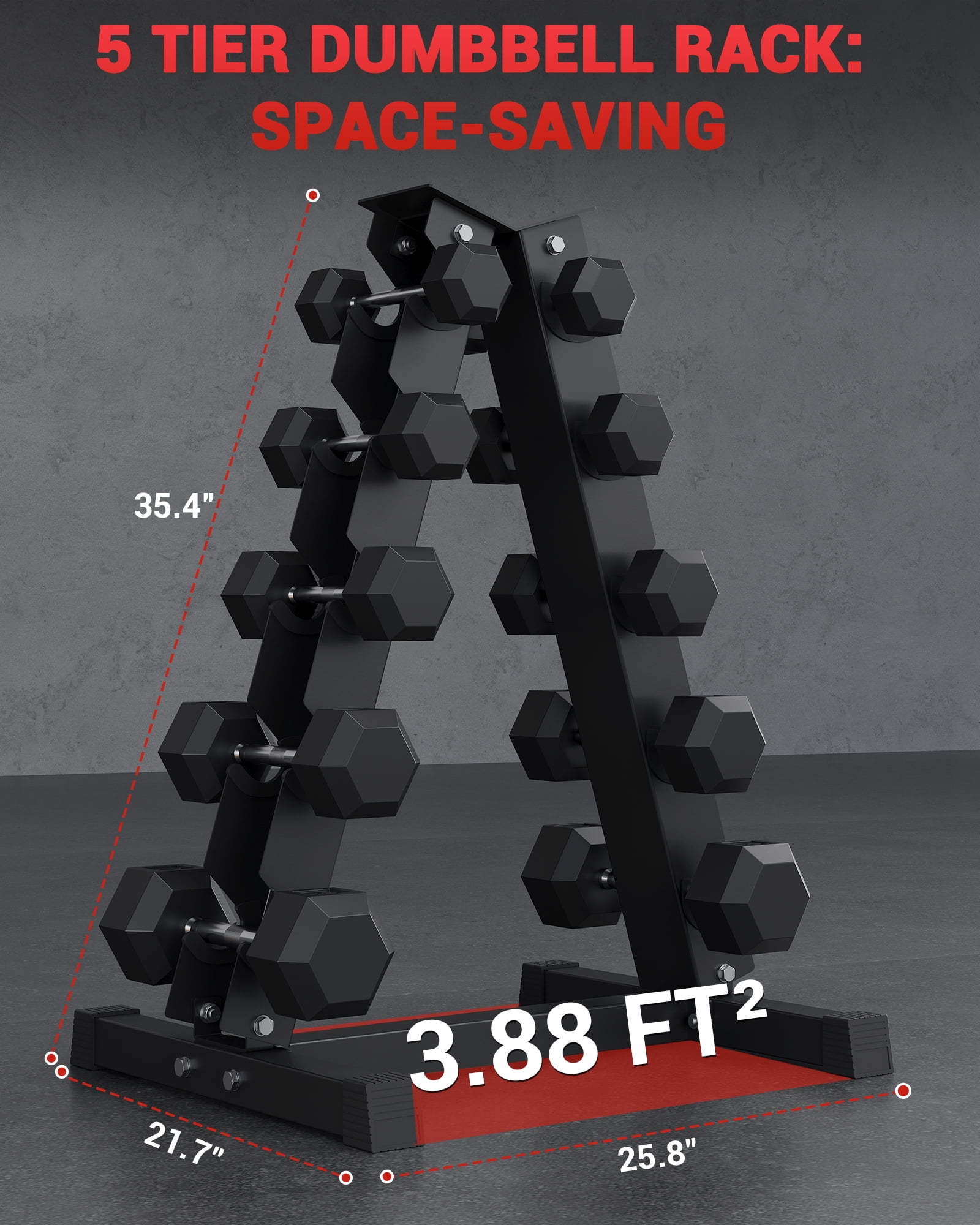 Dumbbell Rack Stand, Space-Saving A-Frame 5-Tier Dumbbell Rack - Heavy Duty Steel Weight Storage Stand for Home Gym Fitness - Vertical Design - Durable Construction - Black