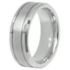 Men's Tungsten Satin Center Double Grooved 8MM Wedding Band - Men's Ring