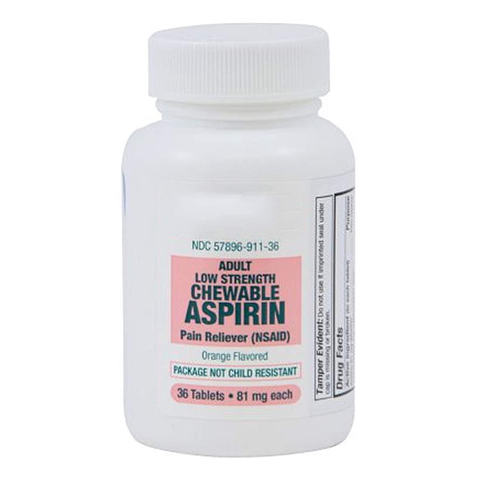 12 bottles of Adult Low Strength Chewable Aspirin. Pain relief aspirin
