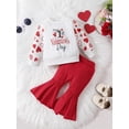 thumbnail image 2 of Arvbitana 3M 6M 12M 18M Baby Girls Valentine's Day Clothes Long Sleeve Letter Heart Print Sweatshirt + Elastic Flare Trousers 2Pcs Outfits Infant Casual Long Pants Sets, 2 of 9