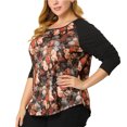 thumbnail image 1 of CamiseRaglán Con Estampado De Leopardo Cuello Redondo PaMujer Rojo Naran3XL, 1 of 6