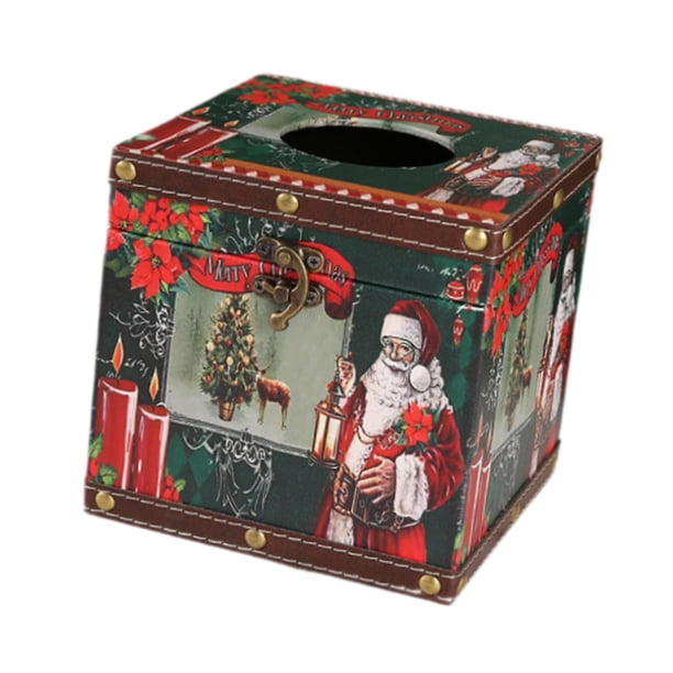 Caja de pañuelos navideña Macarena dispensador de pañuelos soporte Ligero retro almacenamiento servilletas verde
