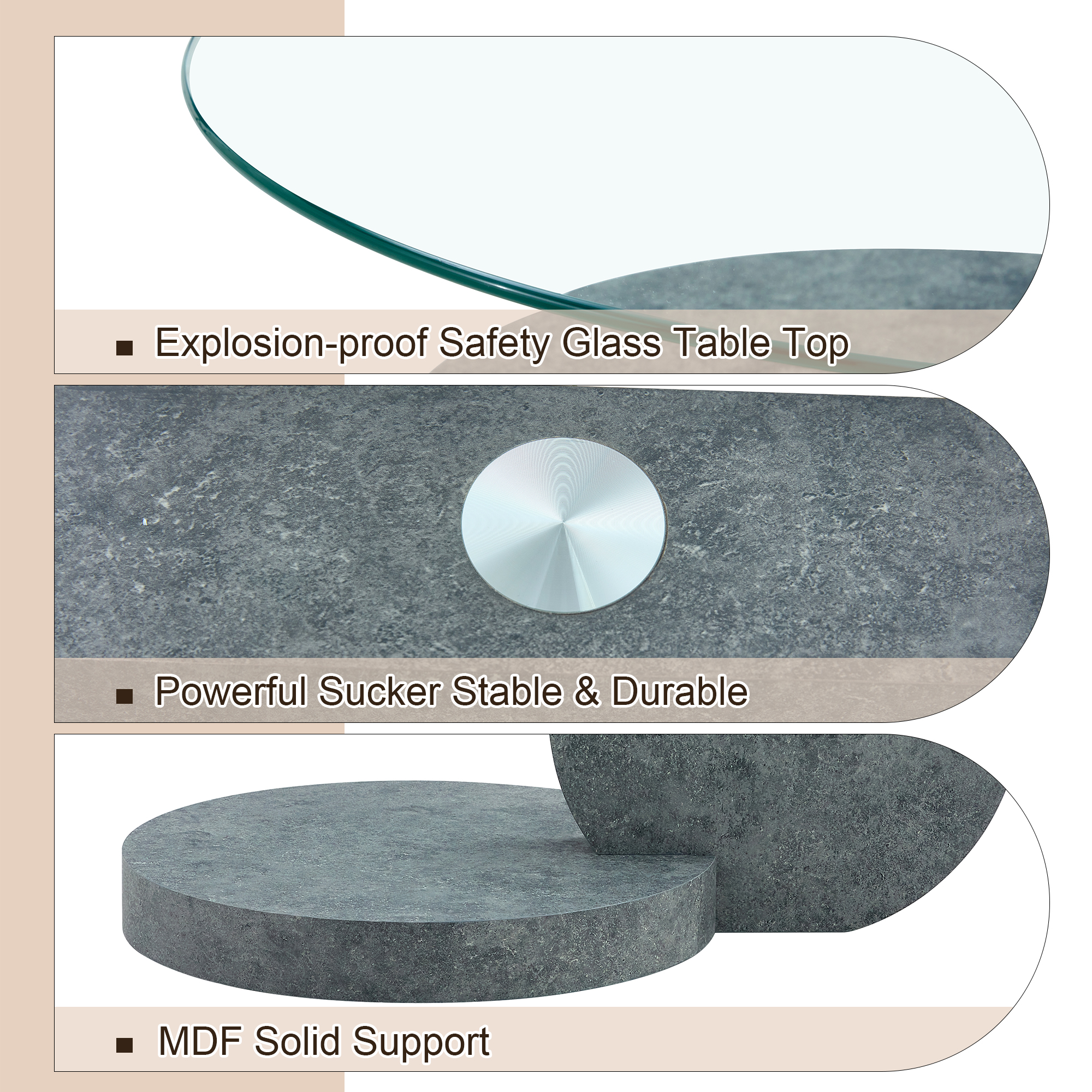 Vanress 42" Glass Coffee Table, Round Coffee Table, Modern Double Layer Round Glass Coffee Table for Living Room, Gray