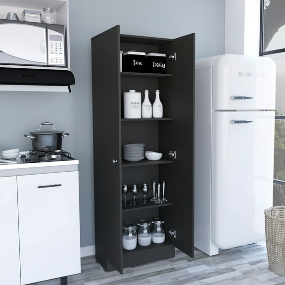 Tall Storage Cabinet With Black Finish, 5 Shelves, Easy To Assemble, For Any Room Finish Storage, 69.62"h X 23.07"w 11.68"d, Install