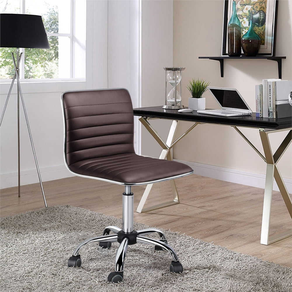 Yaheetech Adjustable PU Leather Office Chair with Wheels, Brown
