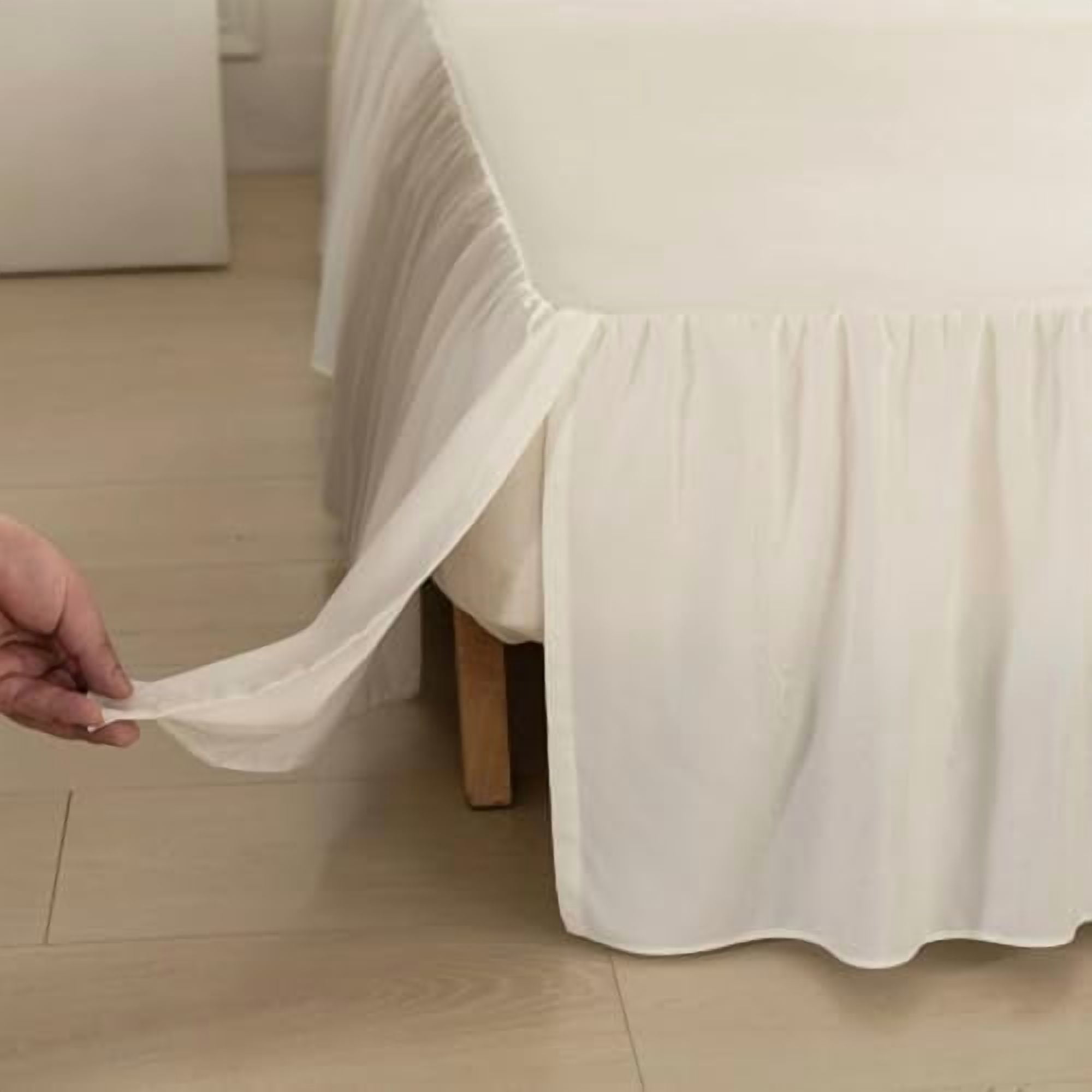 Bed Skirt Queen Size Ruffled Bed Skirt with Split Corners, Ivory Queen Bed Skirts 18 Inch Drop with Platform, 18'' Queen