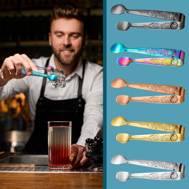 Fiudx Pinza para Hielo de Acero Inoxidable, Diseño Duradero Multicolor, Engrosada para Un Uso Fácil, Bordes Lisos, Ideal para Cubitos de Hielo, Azúcar, Carne y Utensilios de Cocina. Tamaño: 105 X 18