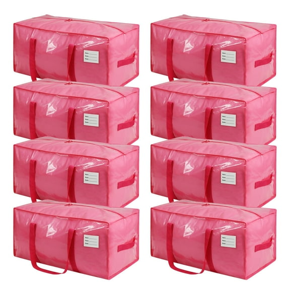 TIJITY 8 Pack Extra Heavy Duty Large Moving Bags with Comfortable Handle & Strong Zipper for Clothes, Moving Boxes Dorm College Packing Supplies (Pink)