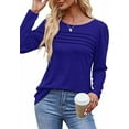 thumbnail image 2 of Long Sleeve Shirts for Women Pleated Casual Business Blouses Trendy Fashion Tunic Basic Tops Loose Trendy Fall Crew Neck T-Shirts, 2 of 5