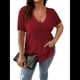 thumbnail image 1 of Blusas Casuales de Talla Grande para Mujer, Cuello en V, Color Liso, Ligeras y de Corta. Vino Tinto XL, 1 of 5