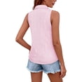thumbnail image 4 of ClodeEU Women's Striped Sleeveless Button Down Shirt, Collared Casual Blouse Pink,Women's Plus S, 4 of 5
