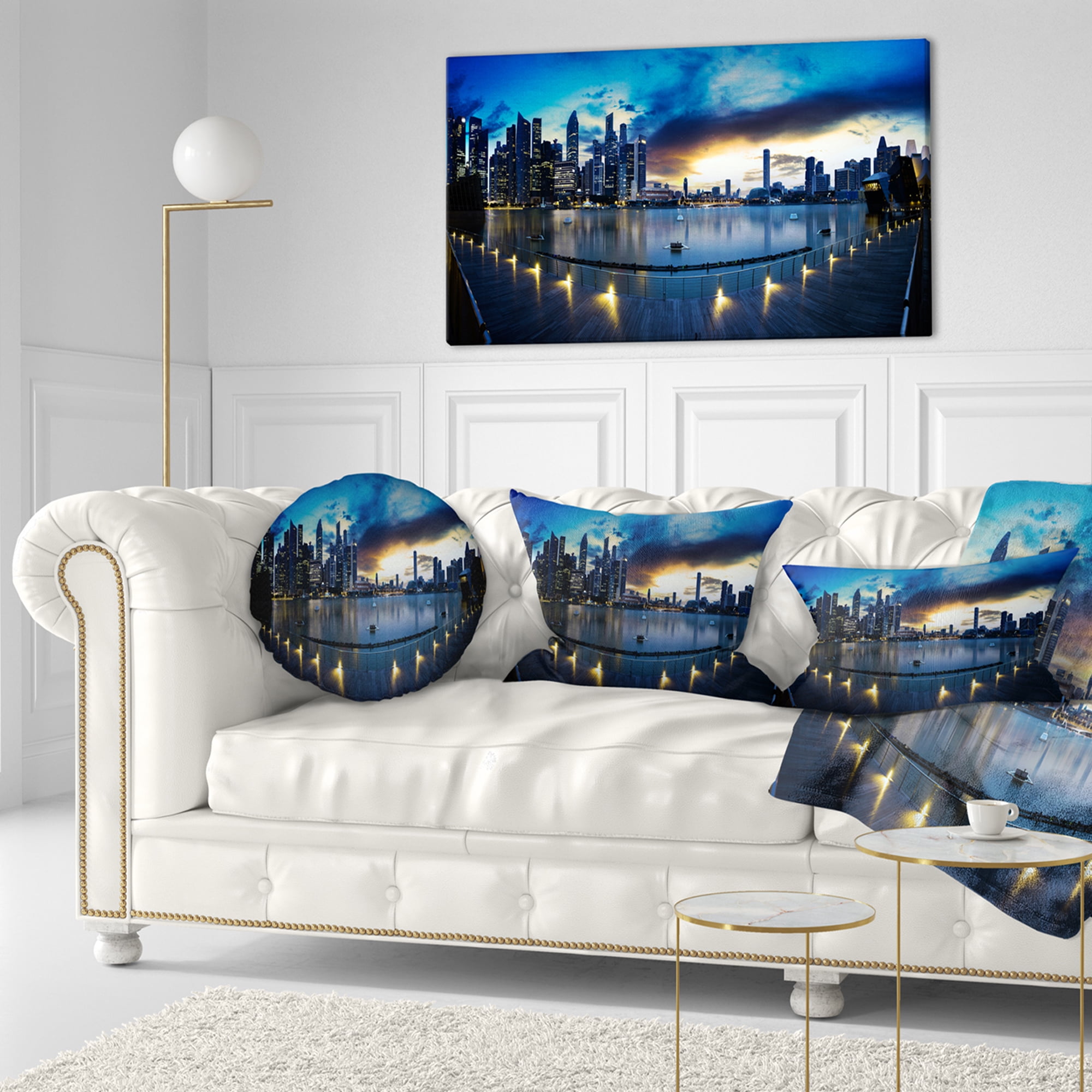 Designart 12" x 20" Blue Polyester Throw Pillow