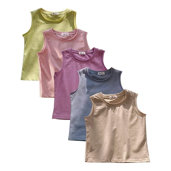 KAWELL Girls' Supersoft Cotton Tank Top 5-Pack - Solid Color Undershirts for Everyday Comfort