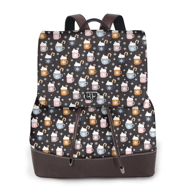 Balery Snowflake Cream Hot Cocoa Mochila de Cuero para Mujeres, Gran Capacidad, Bolsa de Viaje Multifuncional, Mochila de Cuero y Bolsa de Hombro para Mujeres