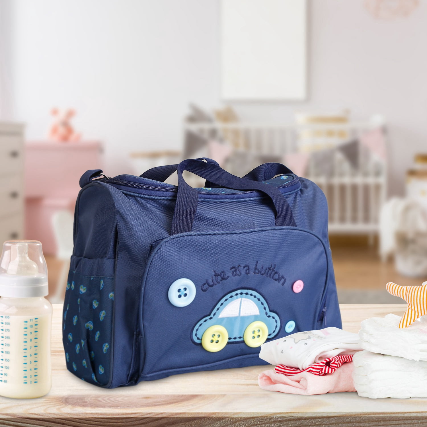 TeqHome 4Pcs Diaper Bag Tote Set with Napping Changing Pad Diaper Mummy Travel Bag Shoulder Bag Dark Blue