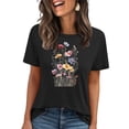 thumbnail image 3 of Pxxlle Summer Shirts for Women Fashion Flower Graphic Tee Shirt Casual Short Sleeve Tshirt Loose Fit Crewneck Tshirts (Black XL), 3 of 5