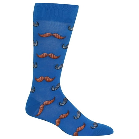 Hot Sox Mens Moustache Crew Socks, Mens Shoe Size 6-12.5, Blue