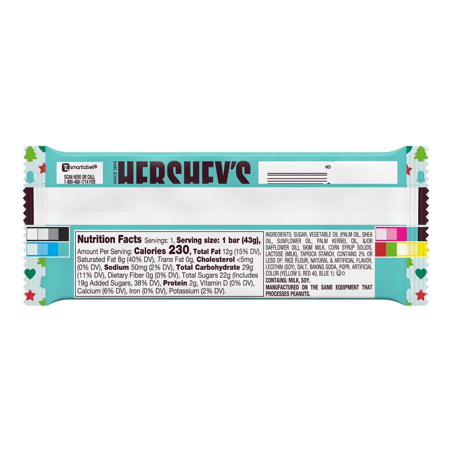 Hershey's Sugar Cookie Flavored White Creme Christmas Candy, Bar 1.55 oz