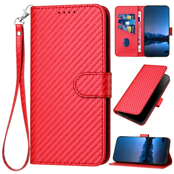 Cutyskin Case for iPhone 12 Pro / 12, [Wrist Strap Lanyard] RFID Blocking Card Slots Kickstand [Shockproof TPU Shell], Premium PU Leather Solid Color Magnetic Clasp Durable Flip Cover, Red