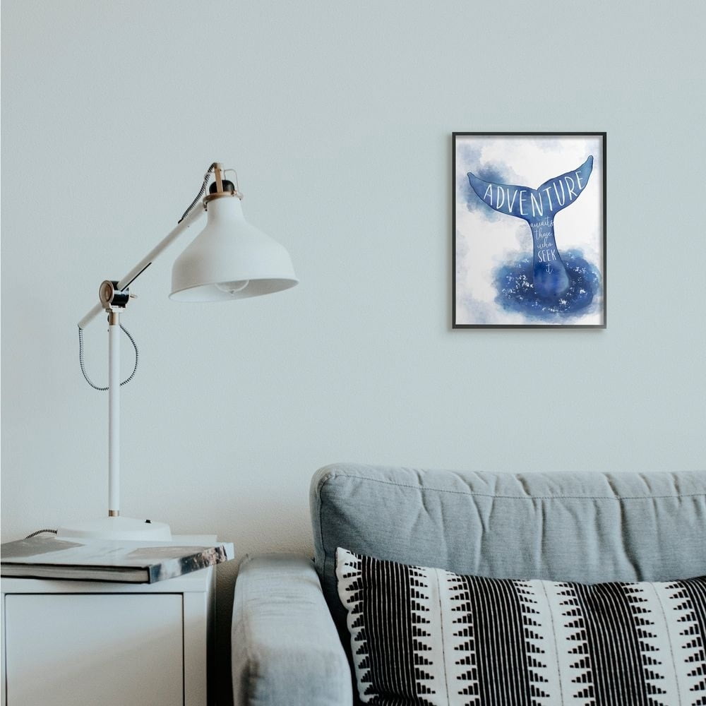 Stupell Industries Adventure Awaits Phrase Whale Tale Ocean Animal Inspiration Framed Wall Art Design by Ziwei Li, 16" x 20", Gray Framed