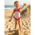 thumbnail image 3 of BemeyourBBs Toddler Baby Girls Polka Dot Swimsuits Infant Bathing Suit Spaghetti Strap Dot Print Contrast Color Ruffled Trim Decorative Bows Swimwear Summer Beachwear, 3 of 9