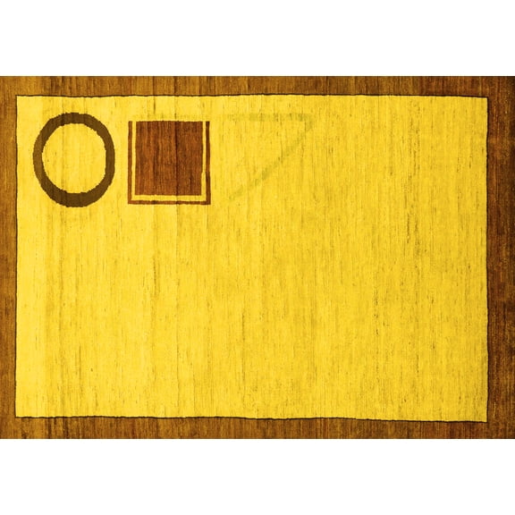 Ahgly Company Machine Washable Indoor Rectangle Solid Yellow Modern Area Rugs, 5' x 7'