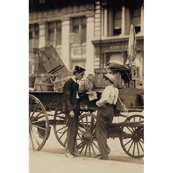 Messenger boys in conversation at Union Square, N.Y. Location: New York, New York- Fine Art Canvas Print (20" x 30")
