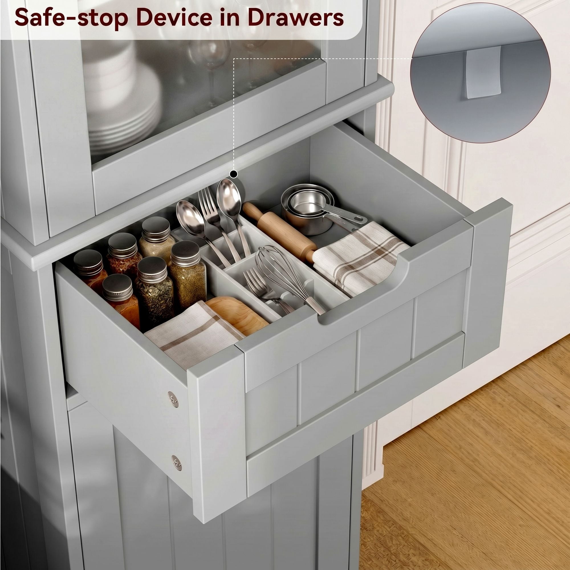 Homfa Narrow Kitchen Pantry Storage Cabinet, 67" Slim Pantry Cabinet with Drawer and Door, Space-Saving Freestanding Storage Cabinet for Small Place, Gray