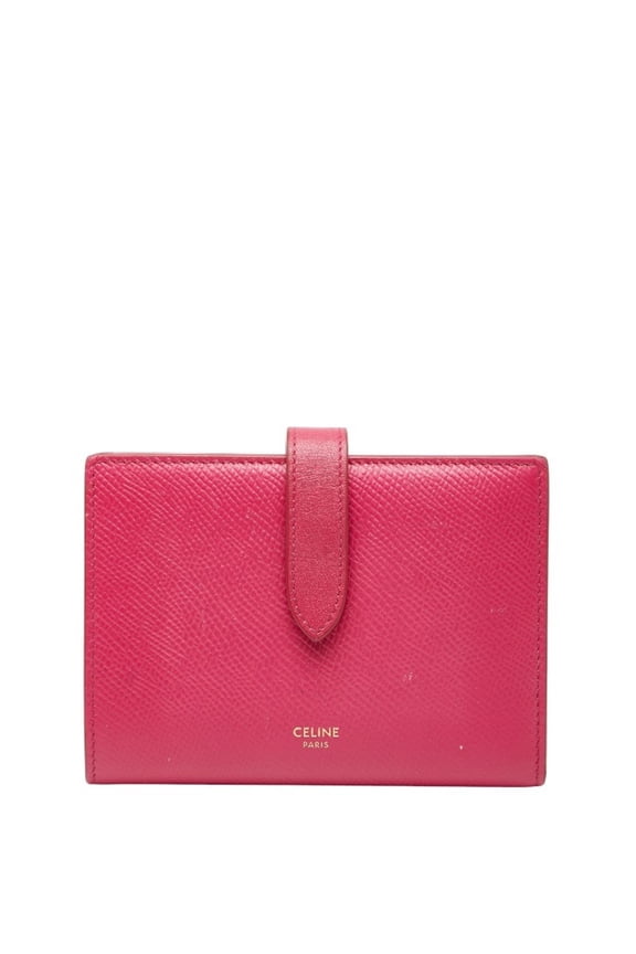Pre-Owned Celine Strap Wallet Bifold Pink Leather Women's CELINE
