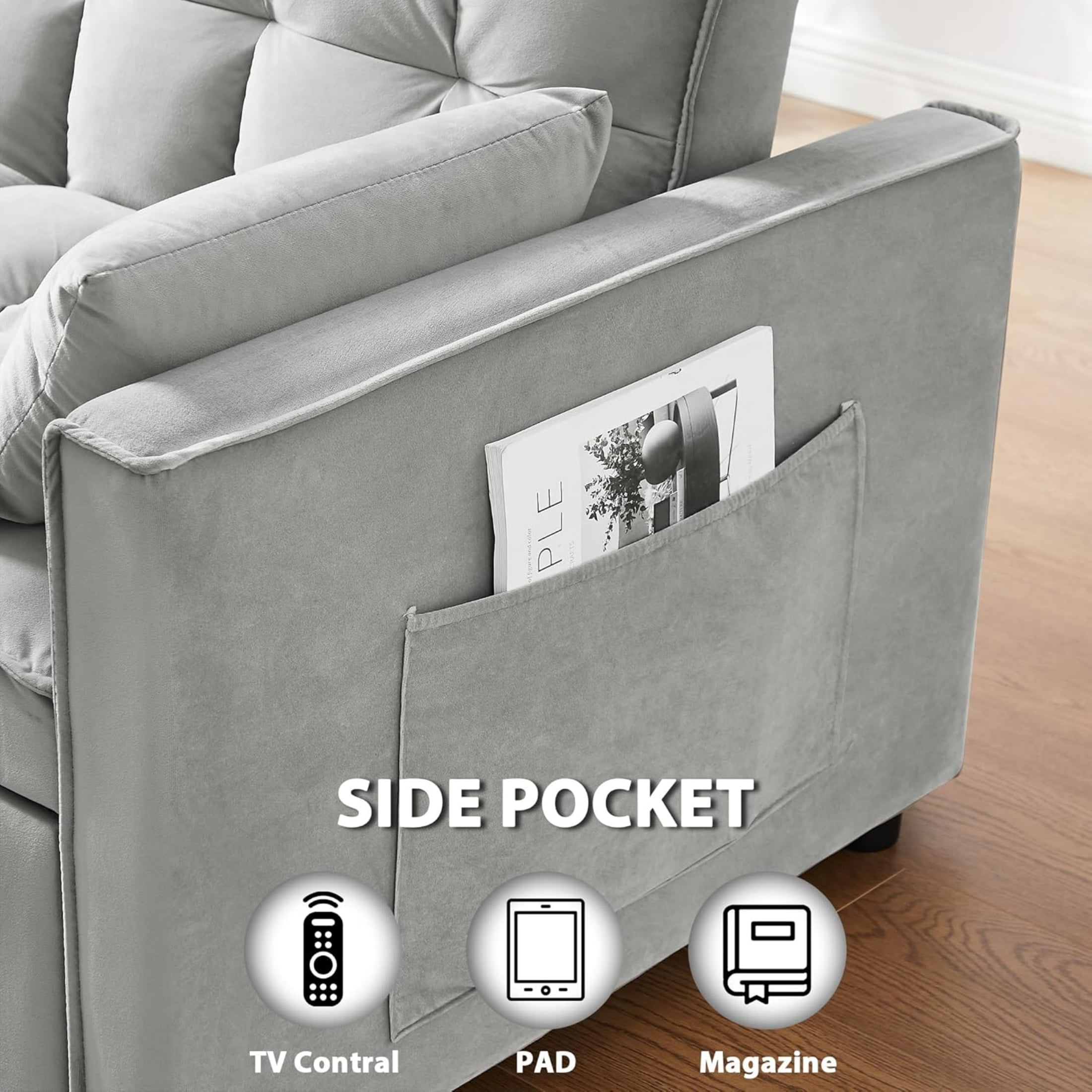 Vinform 54" 3 in 1 Convertible Sleeper Sofa Bed, Pull Out Loveseat Couch with Storage Pocket, Light Gray
