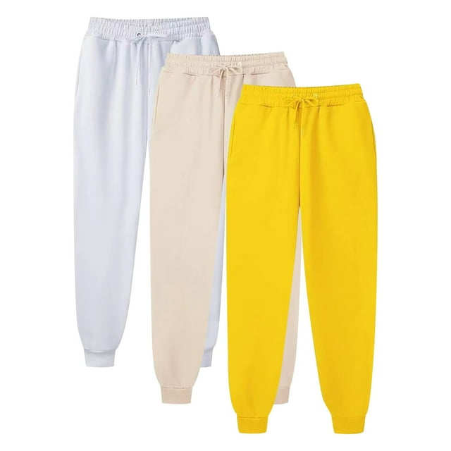 Dealovy 3pc Womens Sweatpants Elastic High Waisted Jogger Pants Lined Drawstring Running Trousers with Pockets