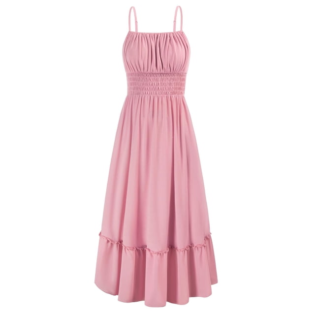Vestido largo GRACE KARIN, sin mangas, dobladillo con volantes, color rosa playa S